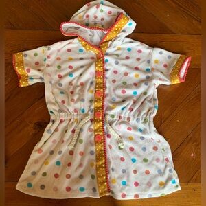 Matilda Jane White Polka Dot Hooded Kids Swim Coverup with Multicolor Dots